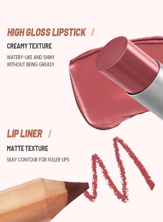 Erinde 2pcs Lip Liner and Lipstick Combo Set, Matte Lipliner Pencil & Hydrating Lip Gloss Makeup Kits for Women, Waterproof, Long Lasting, Highly Pigmented, Nude Brown Natural Lipstick, 07 - Image 4